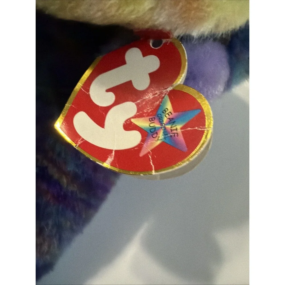 Ty Beanie Buddies Bongo Monkey Plush Tie Dye Orangutan Purple Orange 2001 09402